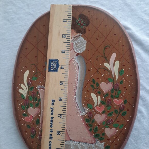 10.5" Wood Plaque Handpainted Victorian Lady on Real Wood, Wall Hanging, VTG Dec - Picture 3 of 5